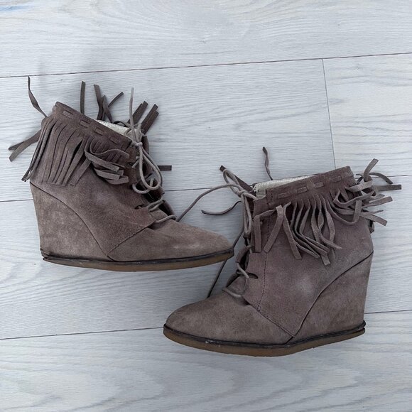Zara Fringe Suede Wedge Shoes Tan ( Sz 40 / 9 ) - Picture 1 of 6
